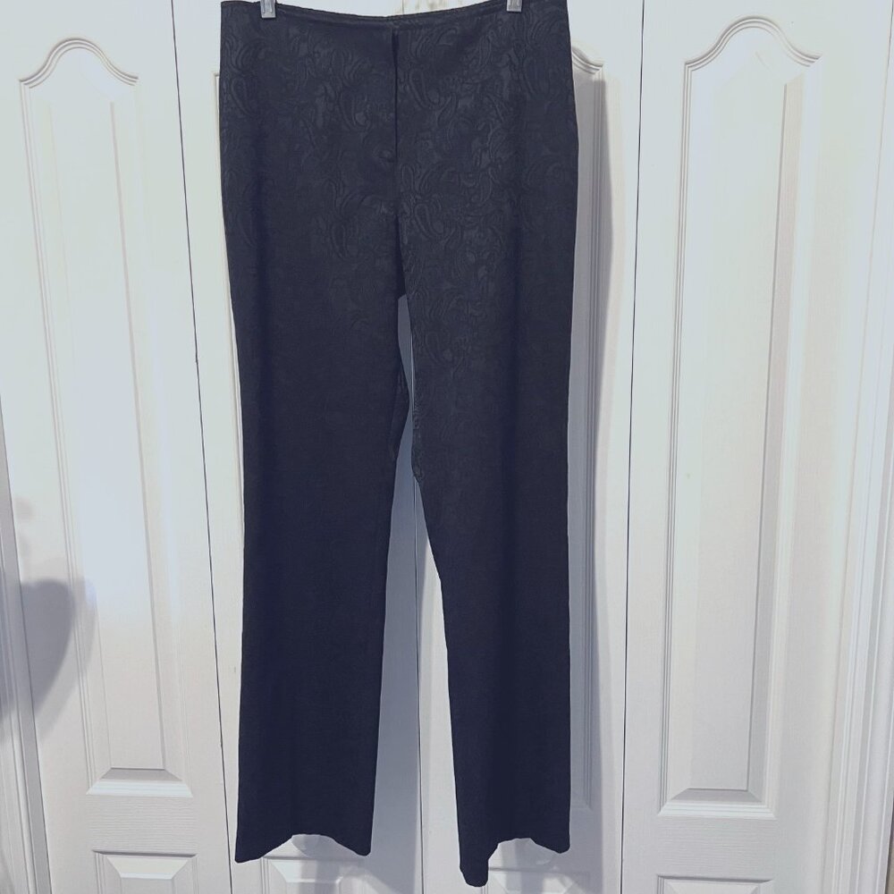Renfrew-Vintage-Women's Black Paisley Embossed Size 10 Pants-Zip Up-Buttons